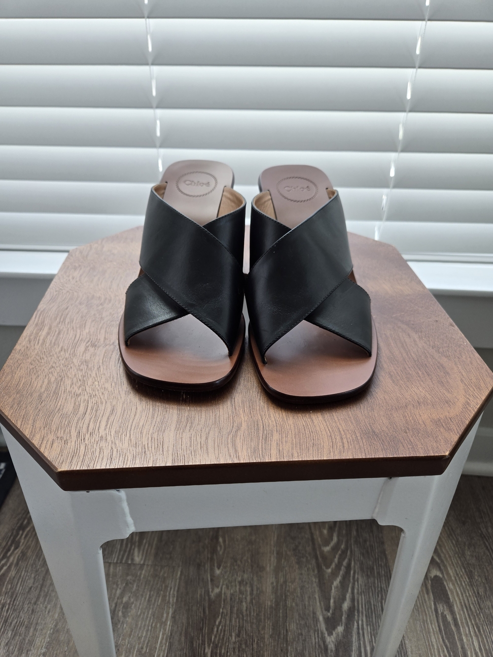 Chloe Laia Black Leather Crisscross Slide Sandals